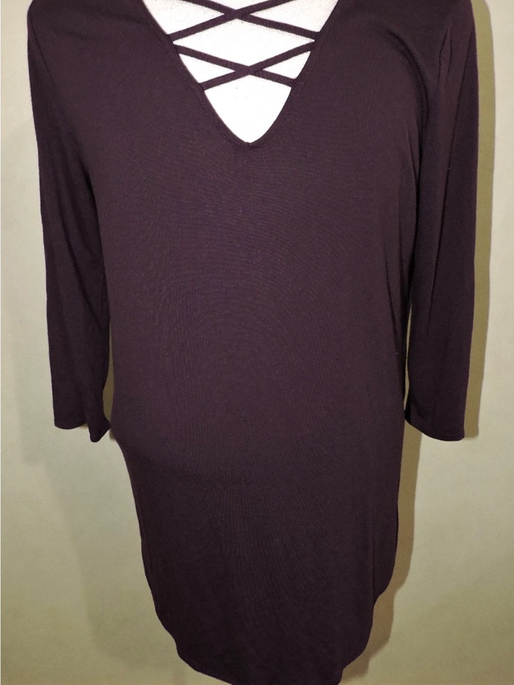 A.N.A A New Approach Shirt Womens Size XL Purple 3/4 Sleeve Cross Strap Neck